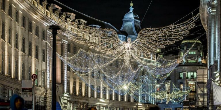 Christmas lights in London in December.