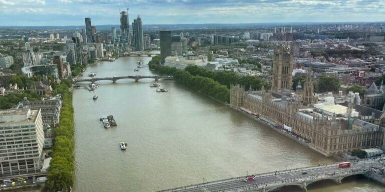 View of the Thames and the Houses of Parliament from the London Eye.