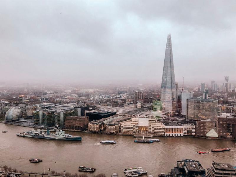 London in January view from the Sky Garden of the Thames and the Shard.