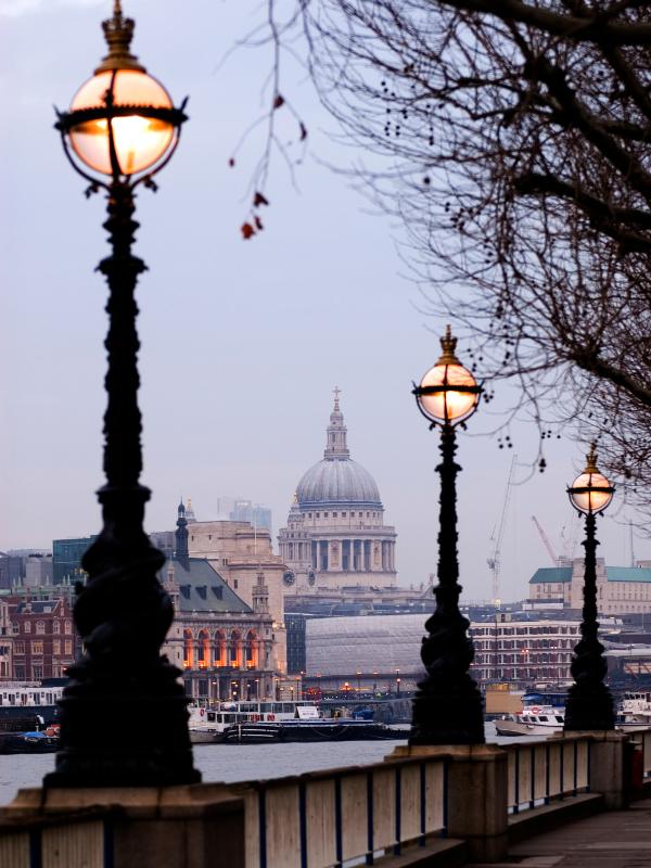 St Pauls in the distance with lamposts.