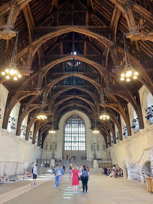 The Great Hall at the Houses of Parliament in London.
