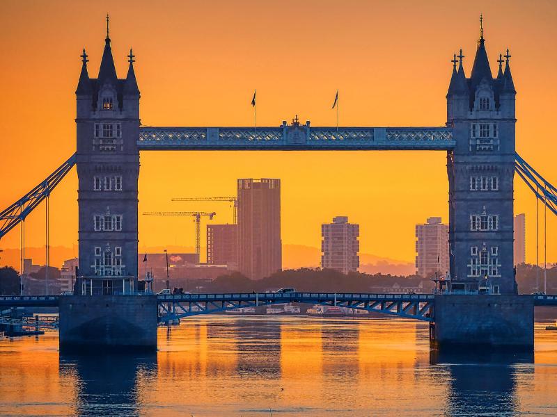 Tower Bridge at sunset.