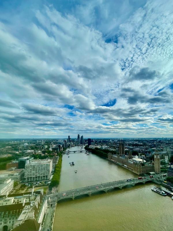 View from the London Eye of the River Thames and London.