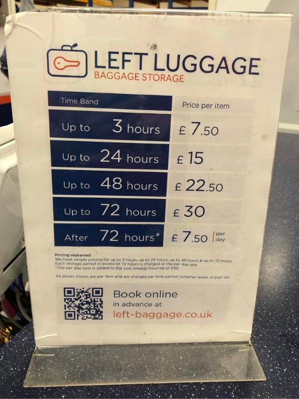 Left luggage sign at Euston station.