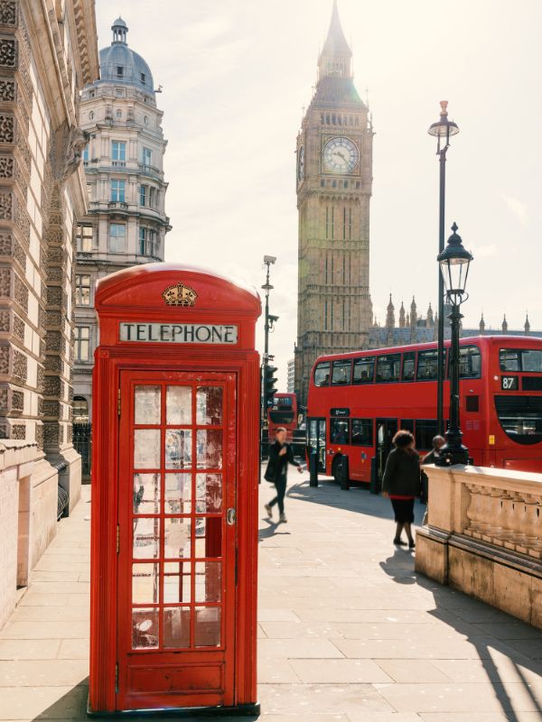 Red phone box and Big Ben in London.
