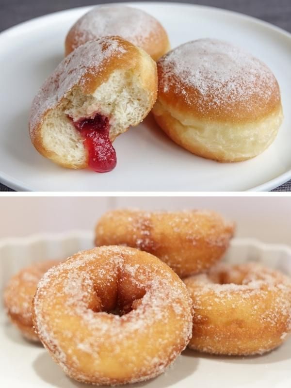 Doughnuts with jam oozing out.