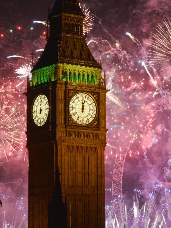 New Years Eve in London Big Ben and fireworks.