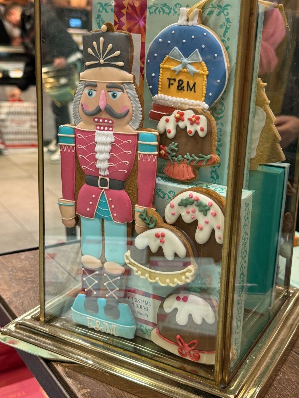 Fortnum and Mason nutcracker Christmas biscuits, one of the festive treats on the Piccadilly tea stand