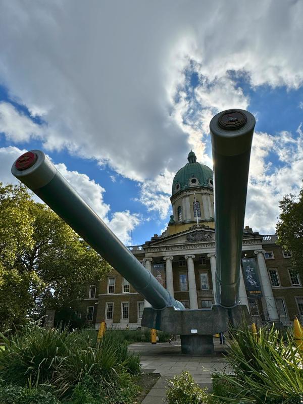 Exterior of the Imperial War Museum London with its naval guns
