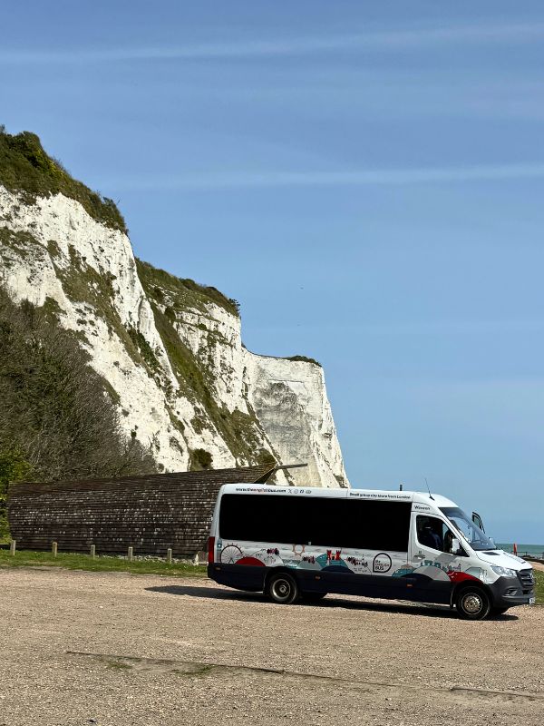 The English Bus small group mini-coach parked at the White Cliffs of Dover
