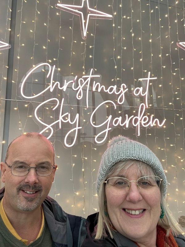 The Sky Garden at 20 Fenchurch Street decorated for Christmas above the City of London