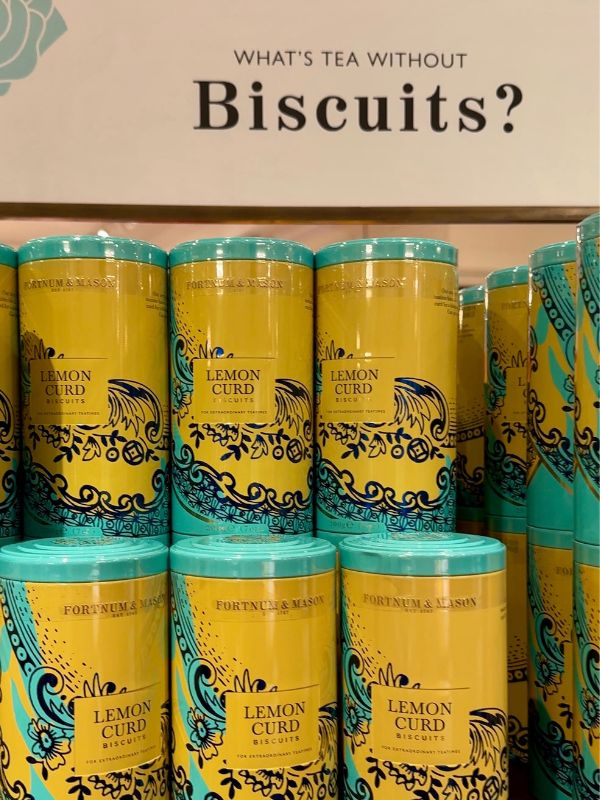 Fortnum and Mason biscuits in decorative tins