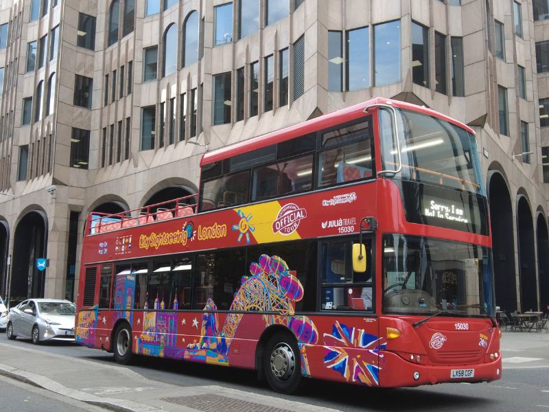 Red City Sightseeing open-top hop-on hop-off bus in London