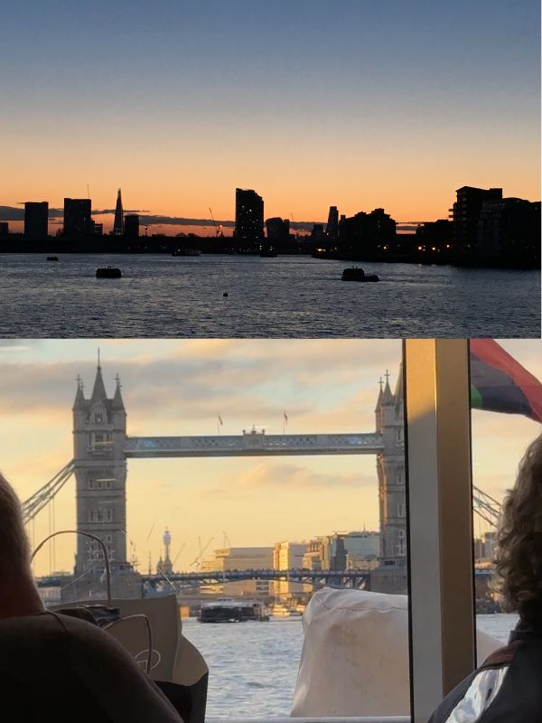 Sunset over the Thames from the Uber Boat river bus heading towards Westminster
