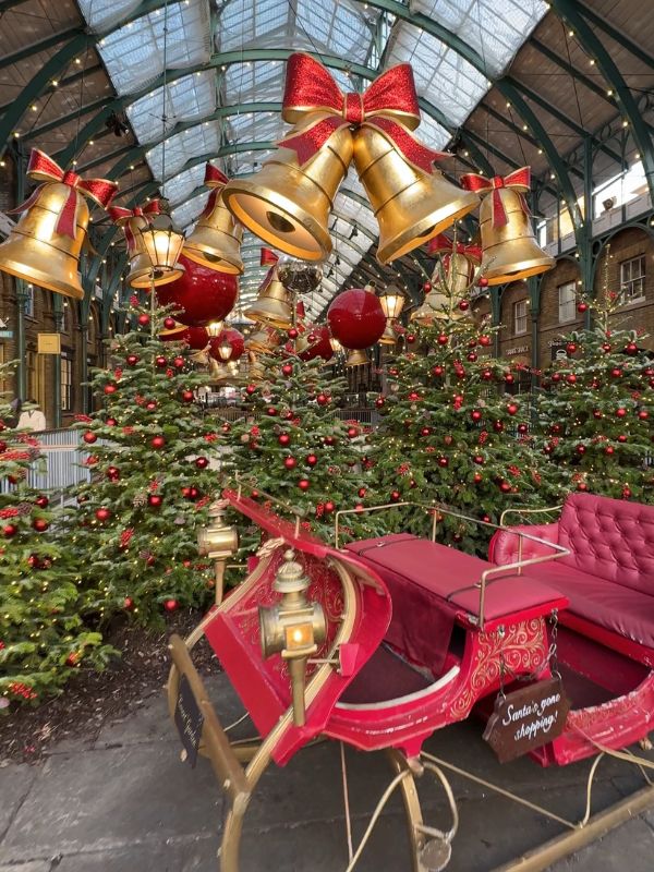 Santa's sleigh Christmas display in Covent Garden