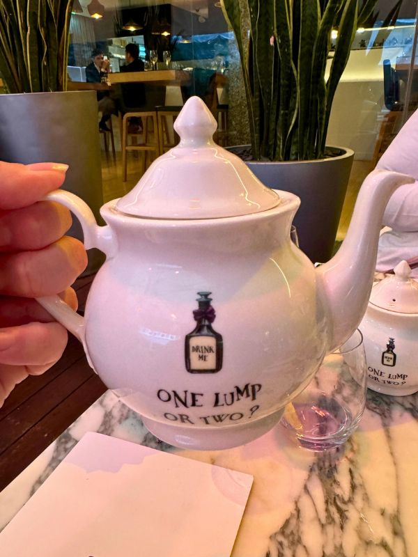 One lump or two teapot at the Sanderson Mad Hatter's afternoon tea, London, which has a festive menu from late November